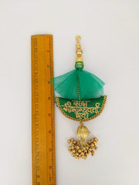Thumbnail for Green Art Silk Fabric Tassel With Antique Gold Embroidery & Beads, Wedding Lehenga, Dress Blouses
