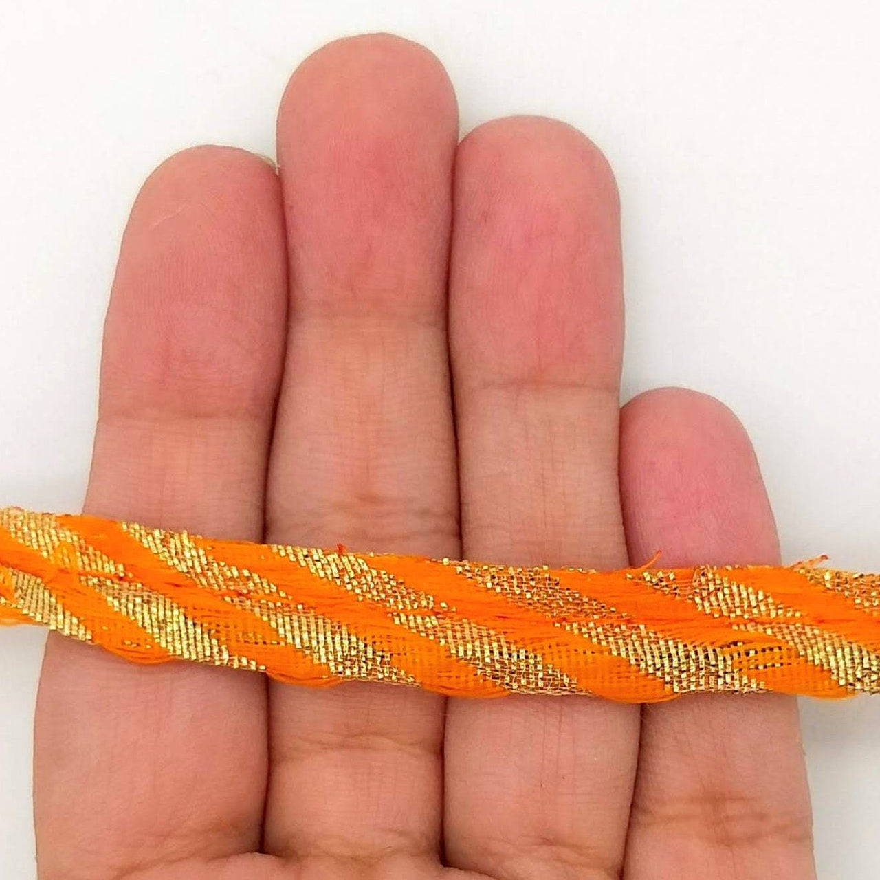 Orange And Gold Stripes Piping Cord Trim, Approx. 10 mm wide, 9 Yards Trim