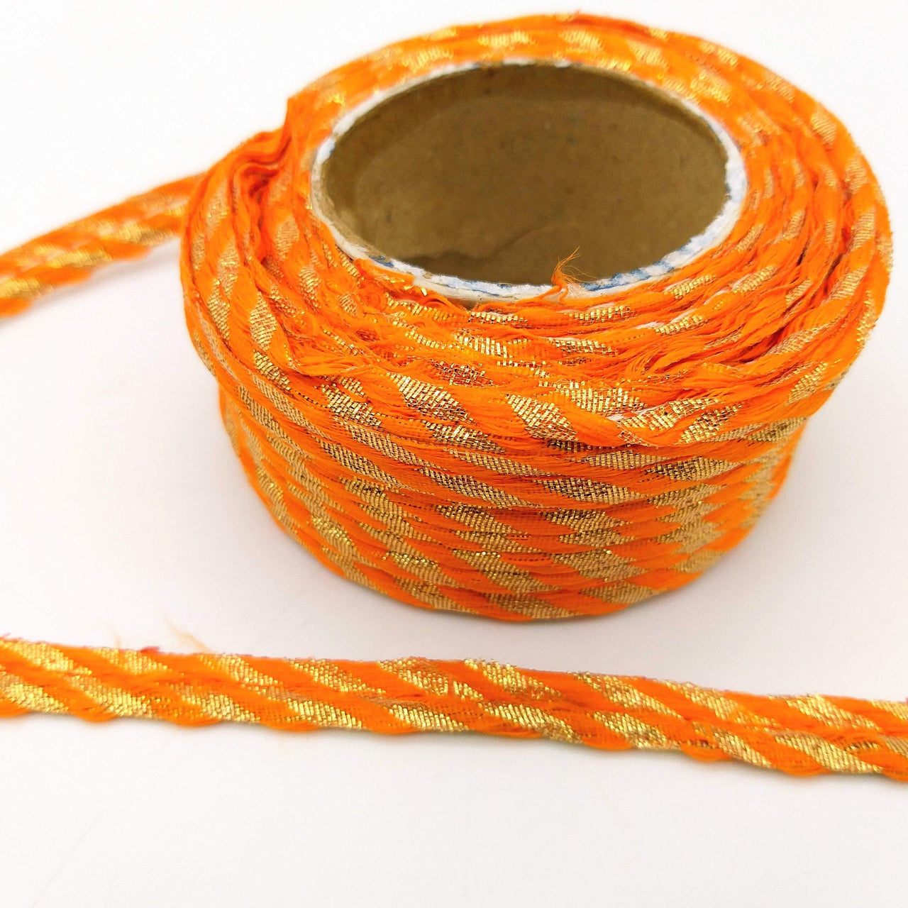 Orange And Gold Stripes Piping Cord Trim, Approx. 10 mm wide, 9 Yards Trim