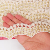 Thumbnail for Nine Yards Off White Scallop Lace Trim Embroidered with Gold Sequins, Cutwork Trim, Scallops Wedding Trim