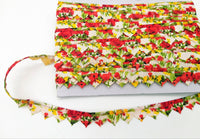 Thumbnail for Beige and Red Floral Fringe Bunting Trim Triangle Shape, 9 Yard Lace Trim, Fringing Trim