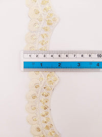 Thumbnail for Nine Yards Off White Scallop Lace Trim Embroidered, Cutwork Trim, Scallops Wedding Trim