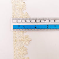 Thumbnail for Nine Yards Off White Scallop Lace Trim Floral Embroidered, Cutwork Trim, Scallops Wedding Trim