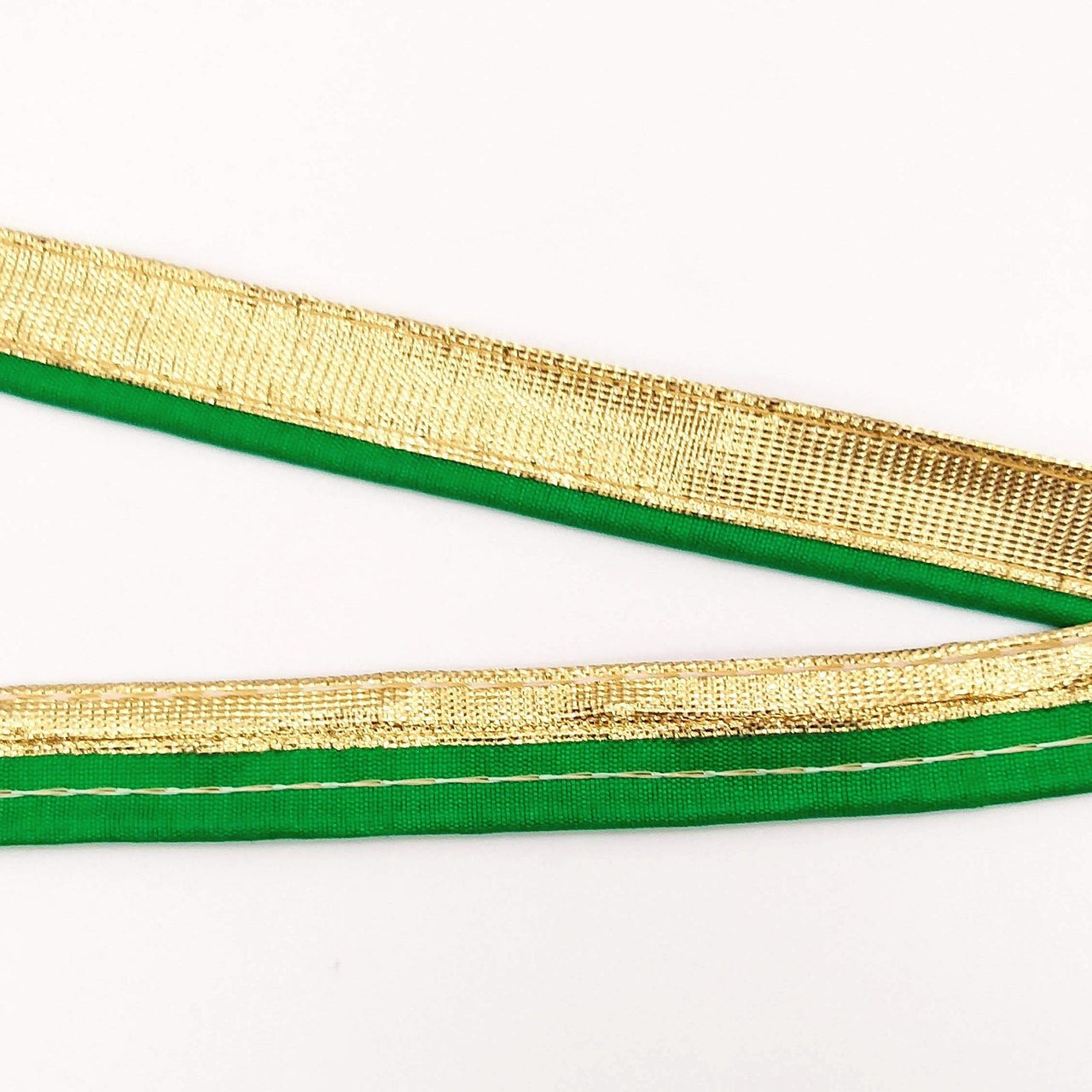 3 Yards, Flanged Insertion Gold Fabric Trim With Green Piping, 15mm Cord piping Trim Decorative Sewing Edge Trim Flanged Piping Cord