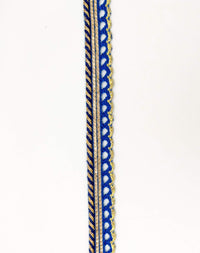 Thumbnail for 3 Yards Royal Blue And Gold Stripes Piping Cord Trim Fringe Trim, Approx. 16 mm wide, Lehariya Trim, Fringing Tape