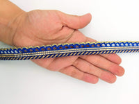 Thumbnail for 3 Yards Royal Blue And Gold Stripes Piping Cord Trim Fringe Trim, Approx. 16 mm wide, Lehariya Trim, Fringing Tape