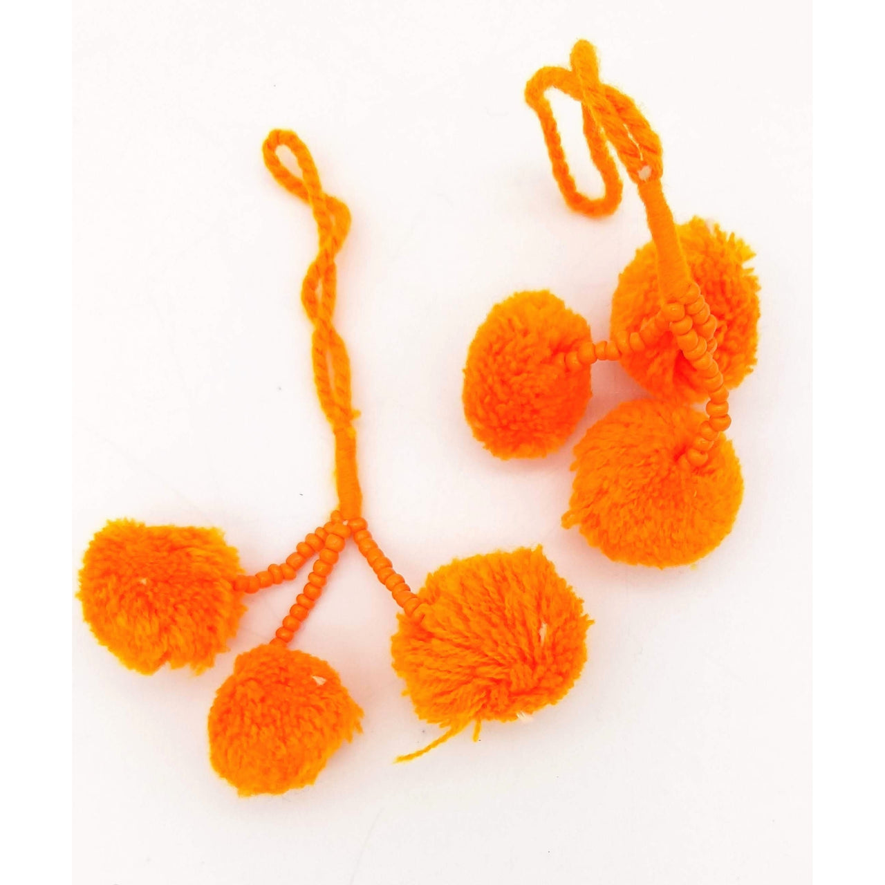 Orange Beaded Pom-Pom Tassels Latkan, Pompom Decorations, Pom poms