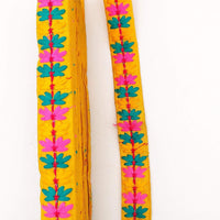 Thumbnail for Yellow Cotton Fabric Trim with Floral Embroidery in Blue, Pink, Yellow and Red