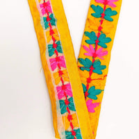 Thumbnail for Yellow Cotton Fabric Trim with Floral Embroidery in Blue, Pink, Yellow and Red