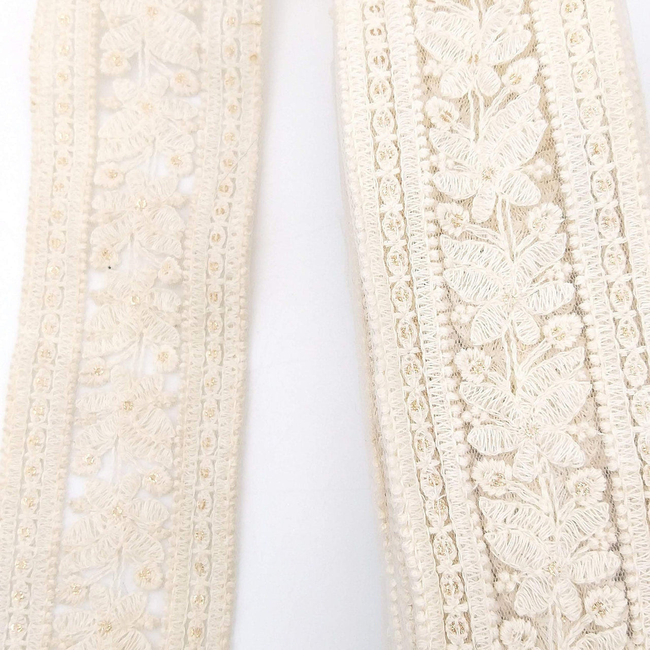 White Soft Net Lace Trim With Floral Embroidery And Gold Sequins, Sequinned Trim, Wedding Trim Bridal Trim