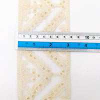 Thumbnail for White Soft Net Lace Trim With Floral Embroidery And Gold Sequins, Sequinned Trim, Wedding Trim Bridal Trim