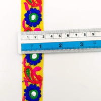 Thumbnail for Yellow Floral Mirrored Trim With Royal Blue Flowers And Red Paisley Embroidery, Decorative Trimming, Trim By 3 Yards
