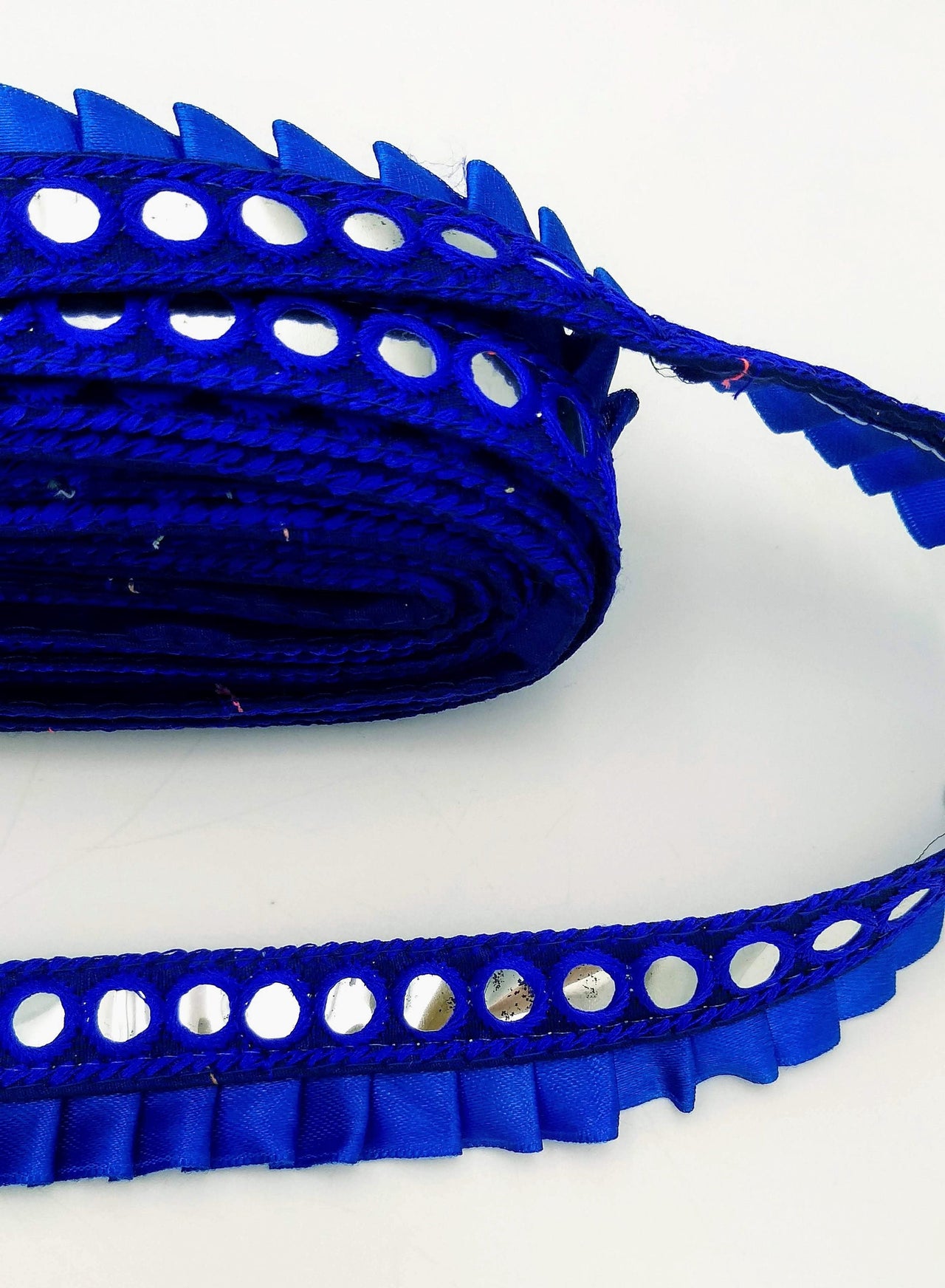 Royal Blue Satin Pleated Lace Trim, Mirrored Fringe Trimming, Approx. 30mm wide