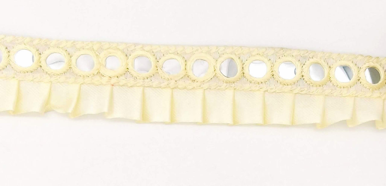 Off White Satin Pleated Lace Trim, Mirrored Fringe Trimming, Approx. 30mm wide