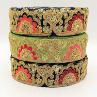 Thumbnail for Navy Blue Art Silk Trim With Intricate Floral Embroidery With Sequins, Lace Trim, Indian Lace Trim