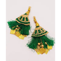 Thumbnail for Green Tassels With Gold Beads, Beaded Tassels With Green and Gold Embroidery, Traditional Indian Latkan