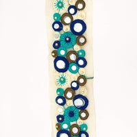 Thumbnail for Gold Sheer Tissue Fabric Trim With Blue And Off White Circles and Floral Embroidery With Mirror Embellishments, Indian Mirrored Trim