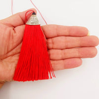 Thumbnail for Red Tassels, Artificial Silk Tassel with Cone Cap, Earring Tassel
