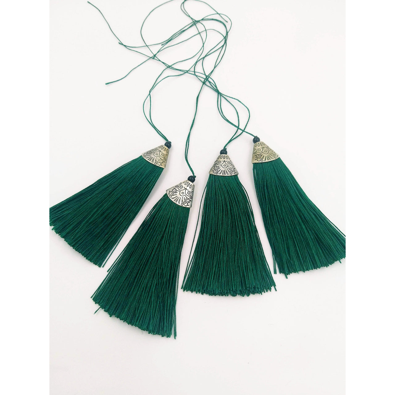 Dark Green Tassels, Artificial Silk Tassel with Cone Cap, Earring Tassel