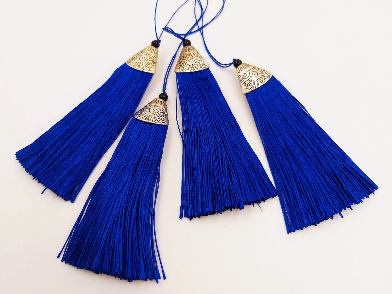 Royal Blue Tassels, Artificial Silk Tassel with Cone Cap, Earring Tassel