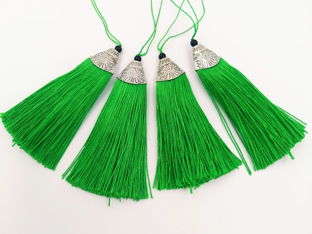 Green Tassels Artificial Silk Tassel with Cone Cap, Earring Tassel, Bridal Tassels
