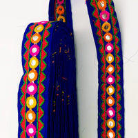 Thumbnail for Royal Blue And Red Indian Mirror Trim Kutch Embroidered Navratri Garba Dress Trim Bridal Lace, Sari Border 30 mm Wide Trim Per 3 Yards