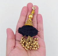 Thumbnail for Black Art Silk Fabric Tassel With Antique Gold Embroidery & Beads, Wedding Lehenga, Dress Blouses