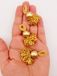 Thumbnail for 4 x Gold Beads and Gold Pearl Tassel, Decorative Tassel, Saree Blouse Latkan