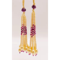 Thumbnail for Ivory White and Purple Bead Tassels Latkan, Indian Latkans, Beaded Danglers