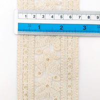 Thumbnail for White Soft Net Lace Trim With Floral Embroidery And Gold Sequins, Sequinned Trim, Wedding Trim Bridal Trim