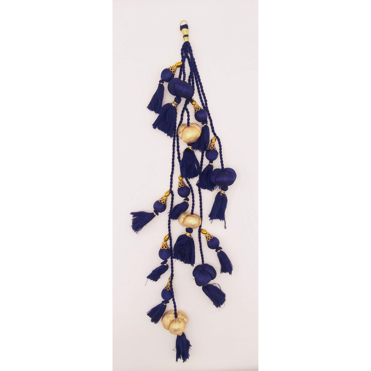 Navy Blue And Gold Fabric Balls Bunch Tassels, Latkan, Embellishments