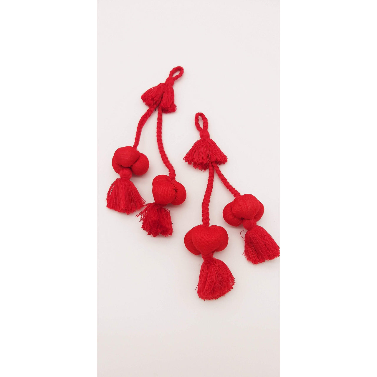 Red Silk Fabric Ball Tassels, Latkan, Embellishments