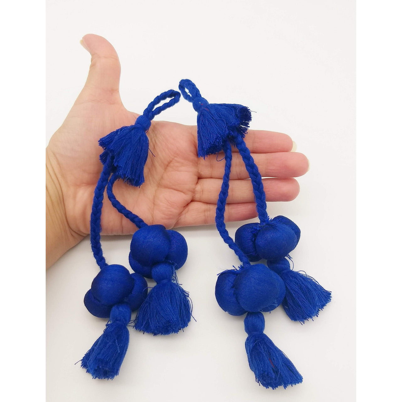 Royal Blue Silk Fabric Ball Tassels Latkan Embellishments, Dupatta Tassel, Decorative Tassels