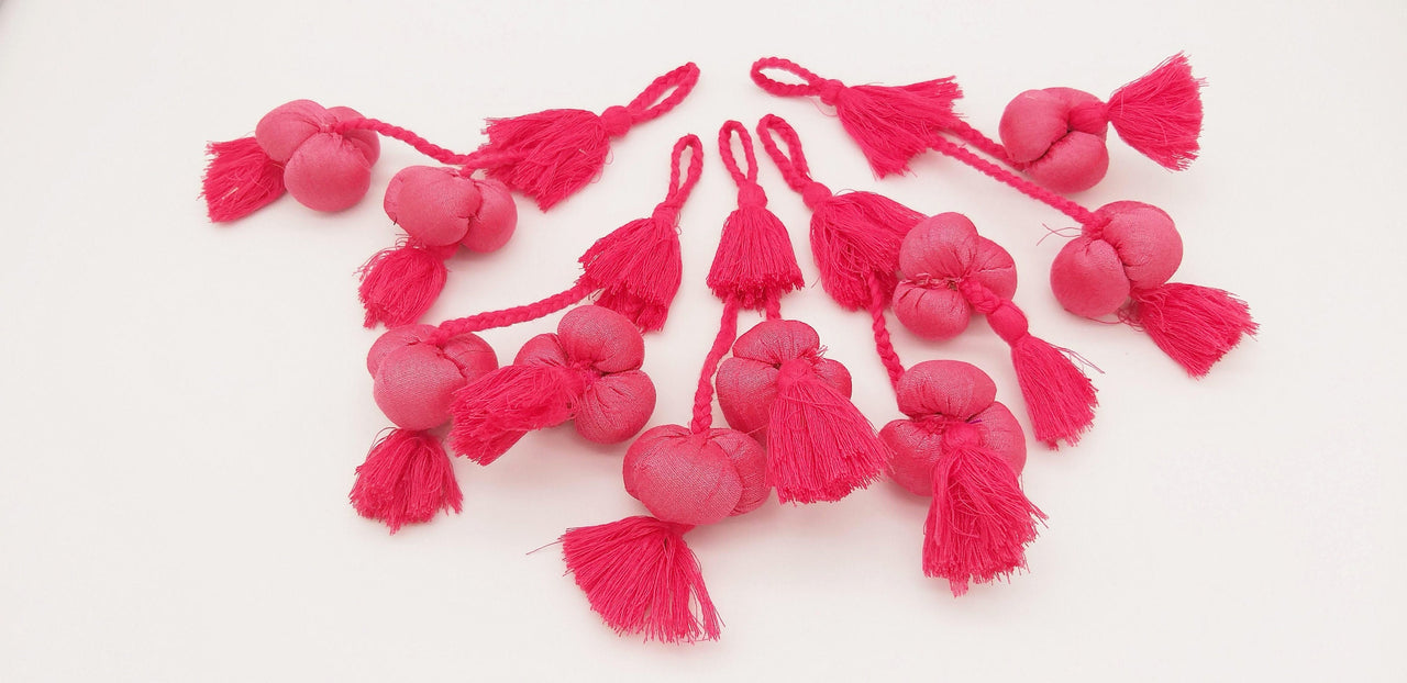 Pink Silk Fabric Ball Tassels, Latkan, Embellishments