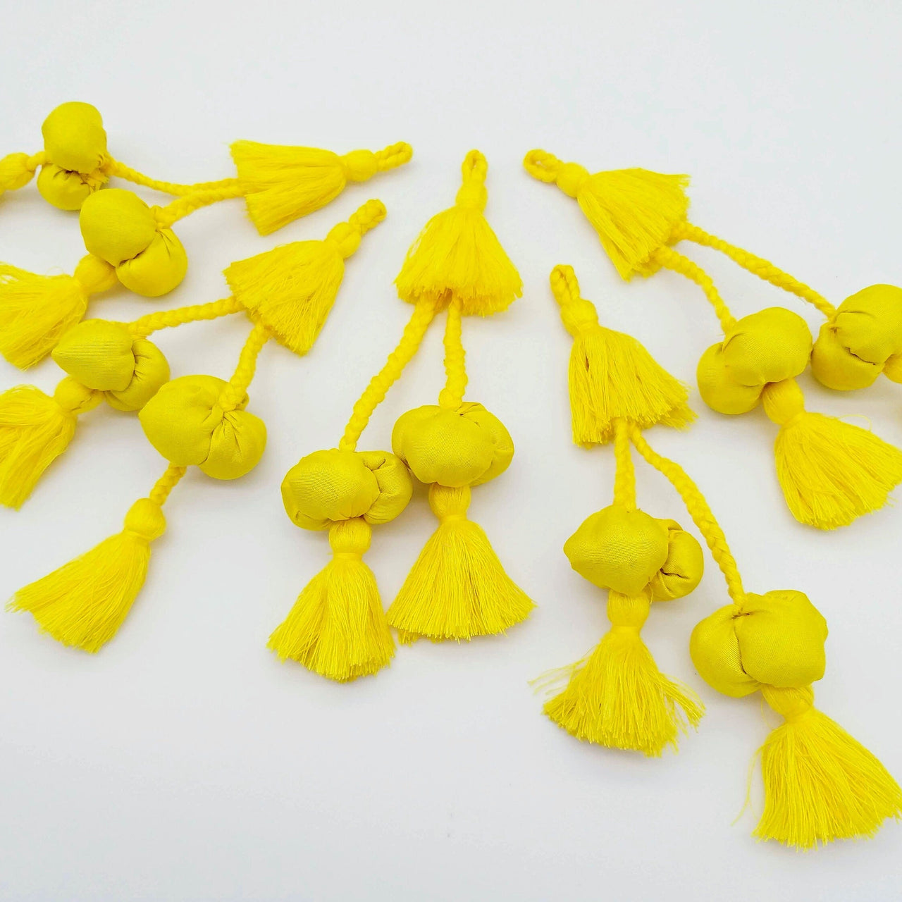 Yellow Silk Fabric Ball Tassels, Latkan, Embellishments