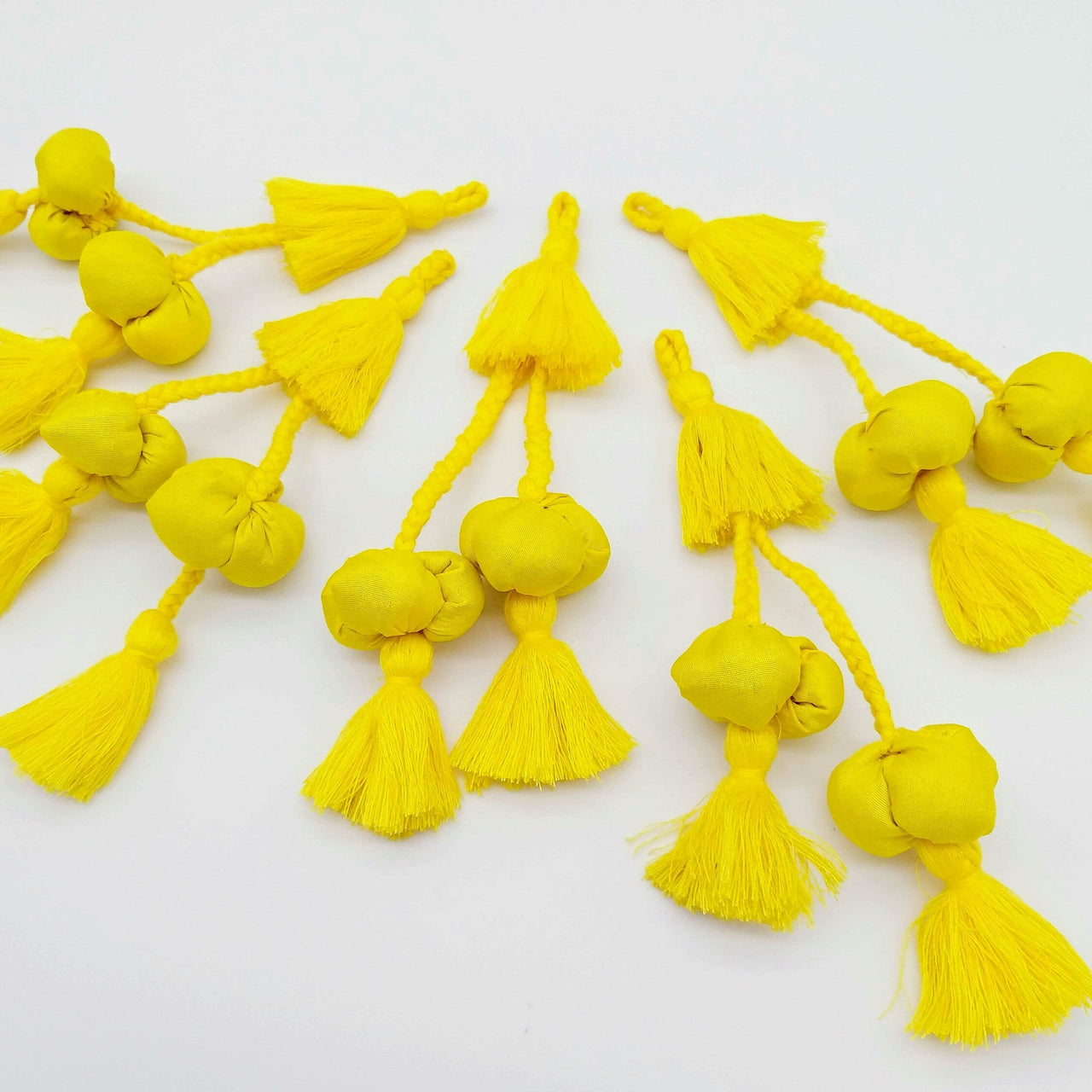 Yellow Silk Fabric Ball Tassels, Latkan, Embellishments