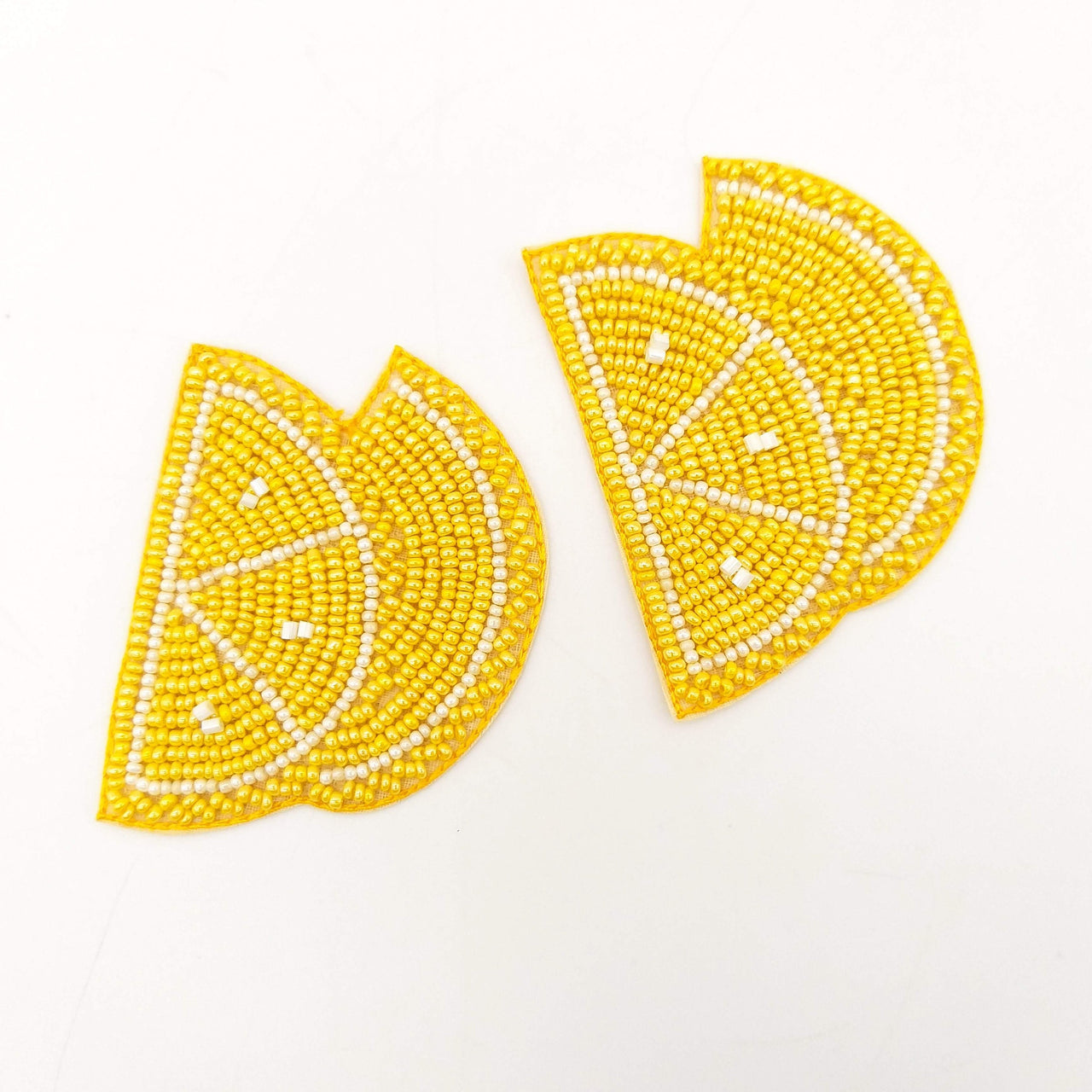 Sliced Lemon Beaded Applique, Hand Embroidered In Yellow Beads, Beaded Motif
