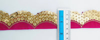 Thumbnail for Fuchsia Pink Velvet Fabric Trim With Gold Embroidery Sequins, Approx 40mm Wide, Trim By Yard