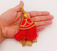 Thumbnail for Red Tassels With Gold Beads, Beaded Tassels With Red and Gold Embroidery, Traditional Indian Latkan