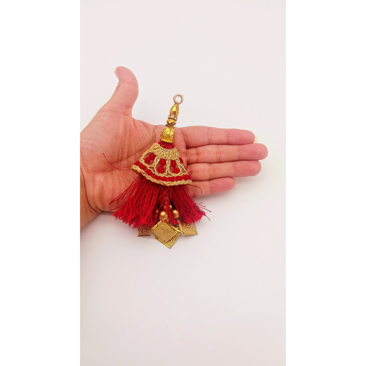 Maroon Tassels With Gold Beads, Beaded Tassels With Maroon and Gold Embroidery, Traditional Indian Latkan