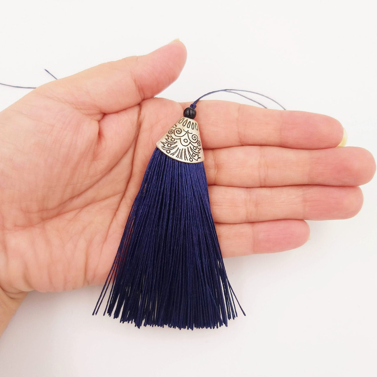 Navy Blue Tassel, Artificial Silk Tassel with Cone Cap, Earring Tassel
