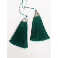Thumbnail for Dark Green Tassels, Artificial Silk Tassel with Cone Cap, Earring Tassel