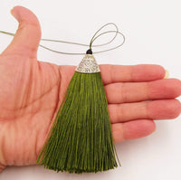 Thumbnail for Olive Green Tassels Artificial Silk Tassel with Cone Cap, Earring Tassel, Bridal Tassels