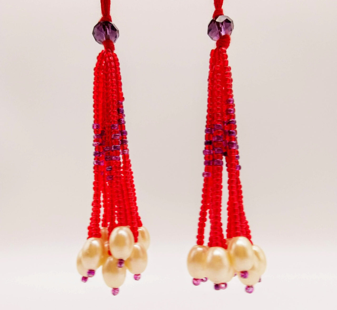 Red and Purple Bead Tassels Latkan, Indian Latkans, Beaded Danglers