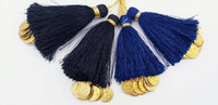 Thumbnail for Navy Blue Tassels Latkan With Metal Coins, Indian Latkans, Blue Handmade Sewing Latkans