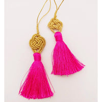 Thumbnail for Fuchsia Pink Tassels Artificial Silk Tassel, Gold Celtic Knot Tassels, Earring Tassel