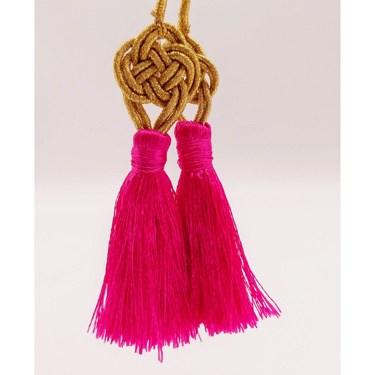 Fuchsia Pink Tassels Artificial Silk Tassel, Gold Celtic Knot Tassels, Earring Tassel