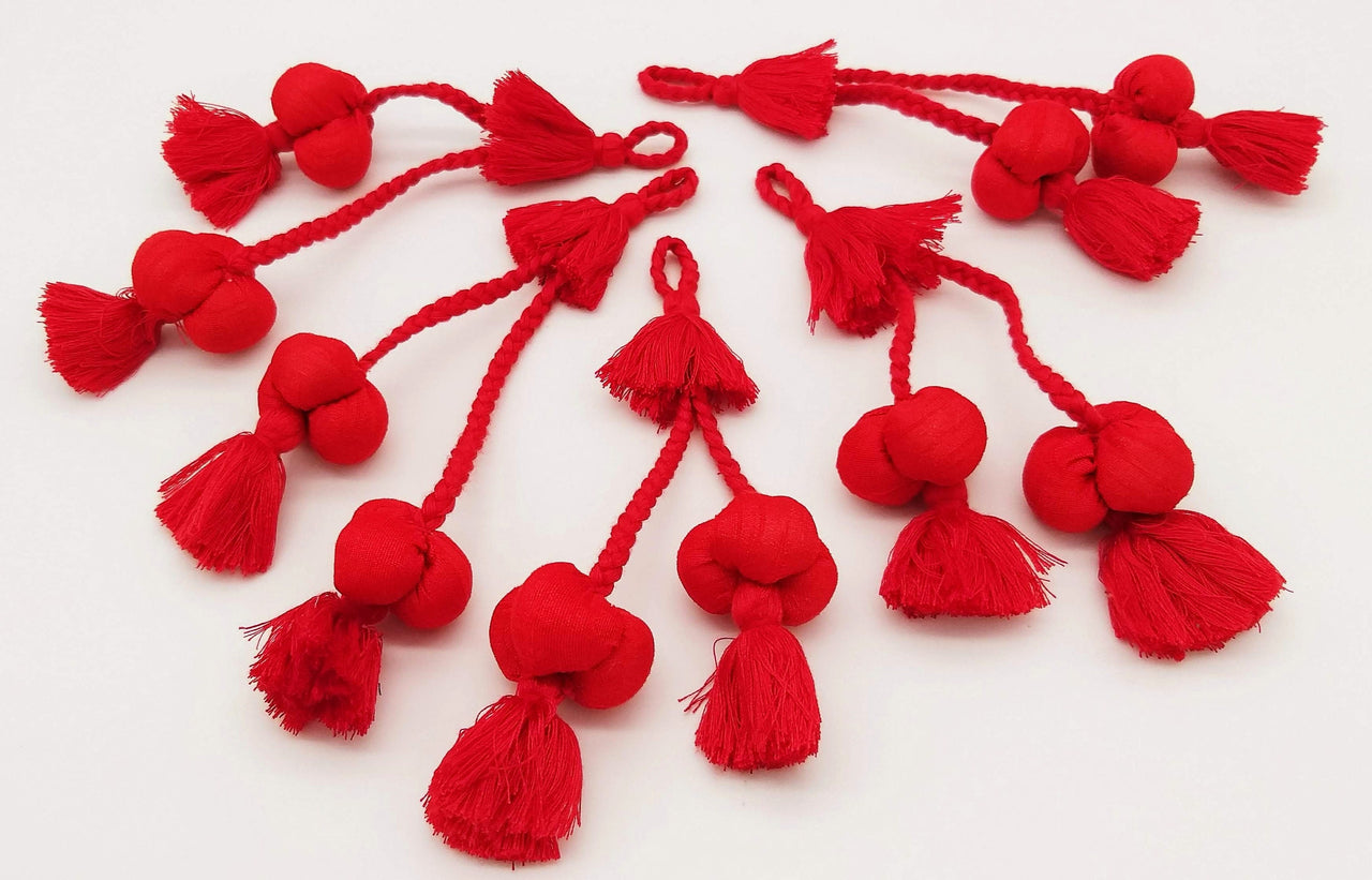 Red Silk Fabric Ball Tassels, Latkan, Embellishments