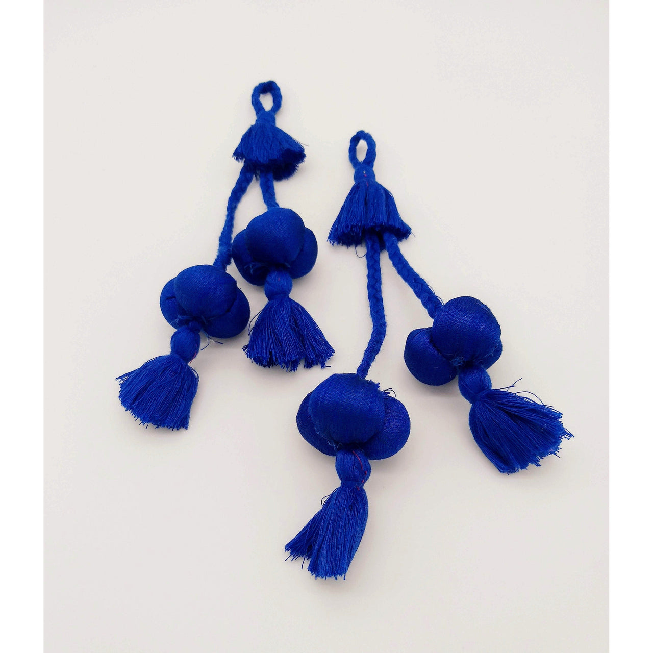Royal Blue Silk Fabric Ball Tassels Latkan Embellishments, Dupatta Tassel, Decorative Tassels