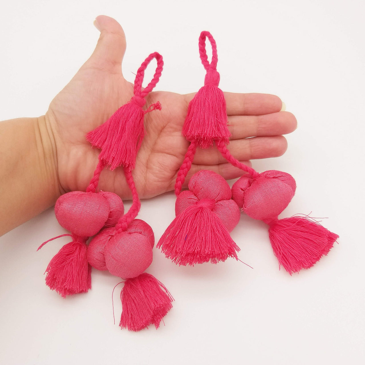 Pink Silk Fabric Ball Tassels, Latkan, Embellishments